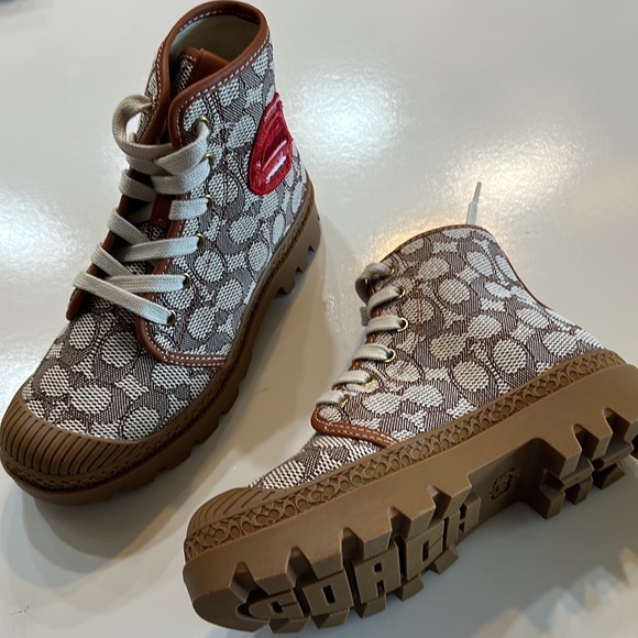 NWT Coach X Tom Wesselmann Trooper Mid Top Boot Signature Jacquard Leather Shoe - Picture 4 of 8